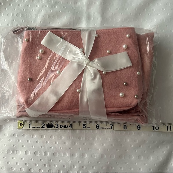 Women's Cosmetic Bag & Scarf Set, Soft Pink, Embellished and Prepackaged Wrapped - Picture 3 of 4